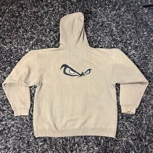 Vintage 90's No Fear 1/4 Zip Hoodie Mens M Brown Embroidered Eyes Faded Skater